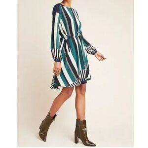 Sunday in Brooklyn Teal, Navy & White Striped Long Sleeve Dress